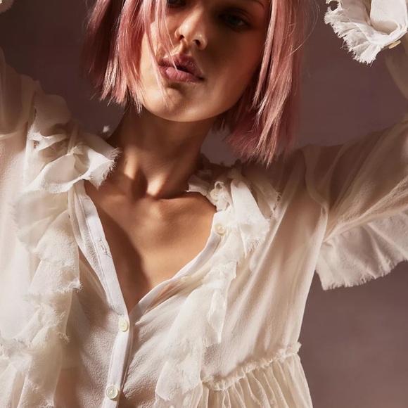 LoveShackFancy Jelena Silk Blouse in Antique White XS $395 - Picture 7 of 16